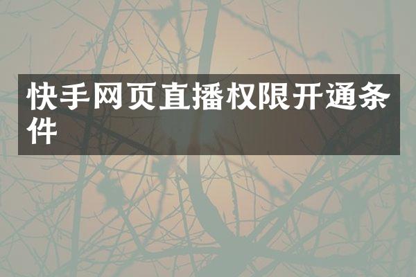 快手网页直播权限开通条件