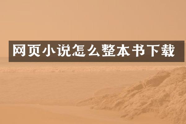 网页小说怎么整本书下载