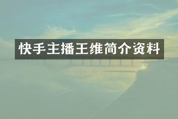 快手主播王维简介资料