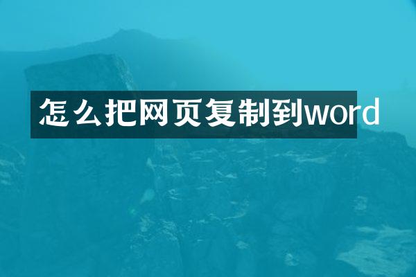 怎么把网页复制到word