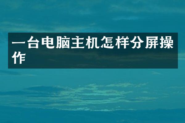 一台电脑主机怎样分屏操作