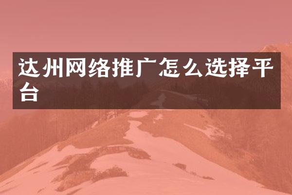 达州网络推广怎么选择平台