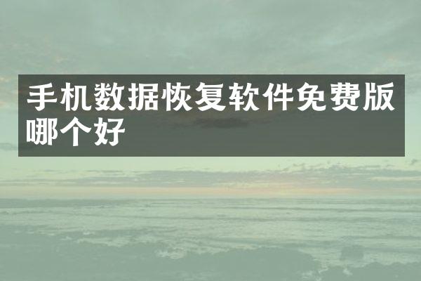 手机数据恢复软件免费版哪个好