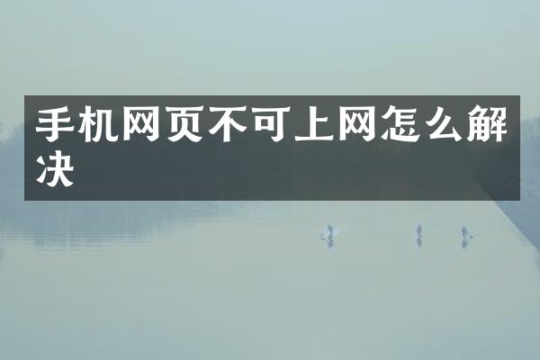 手机网页不可上网怎么解决