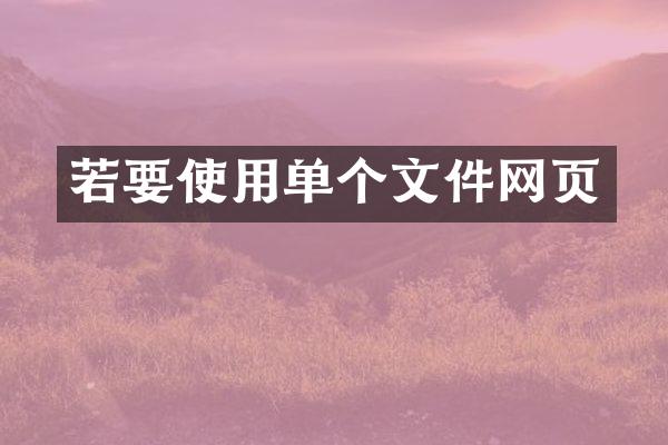 若要使用单个文件网页