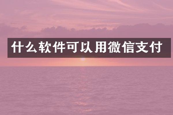 什么软件可以用微信支付