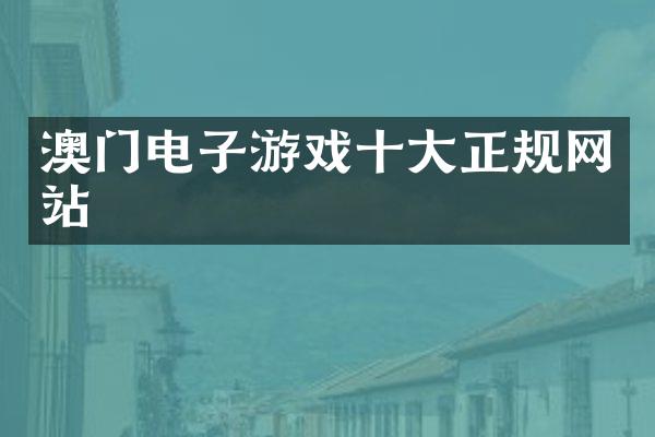 澳门电子游戏十大正规网站