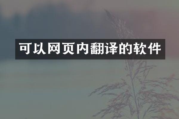 可以网页内翻译的软件