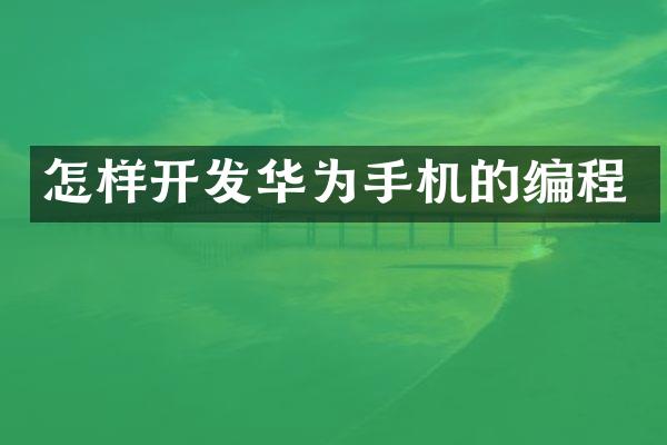 怎样开发华为手机的编程