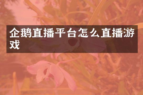 企鹅直播平台怎么直播游戏