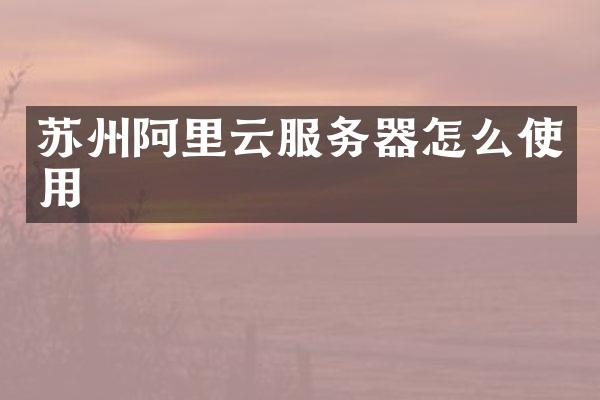 苏州阿里云服务器怎么使用