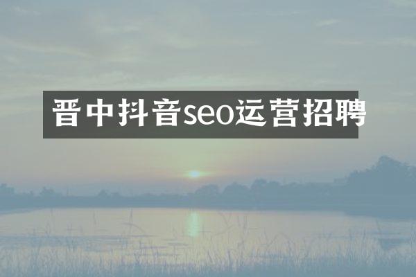 晋中抖音seo运营招聘