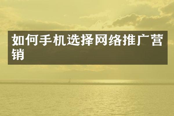 如何手机选择网络推广营销