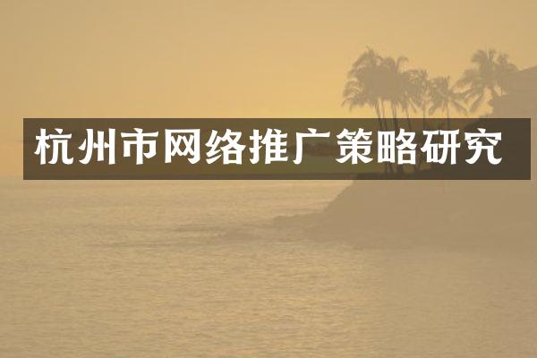 杭州市网络推广策略研究
