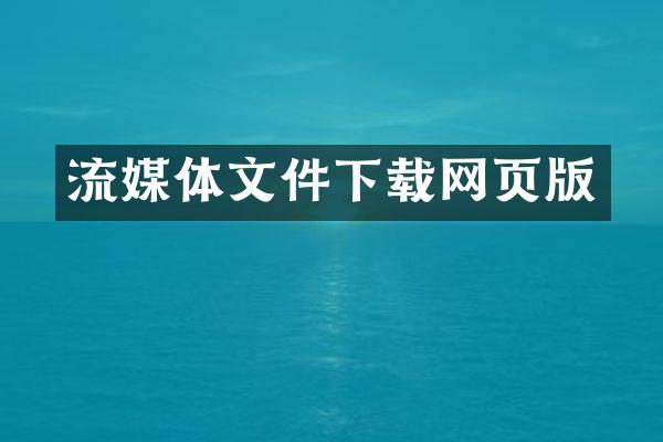 流媒体文件下载网页版