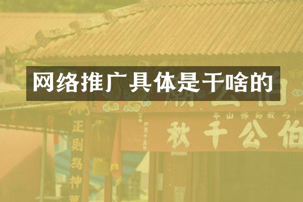 网络推广具体是干啥的