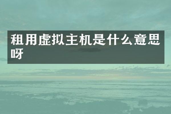 租用虚拟主机是什么意思呀