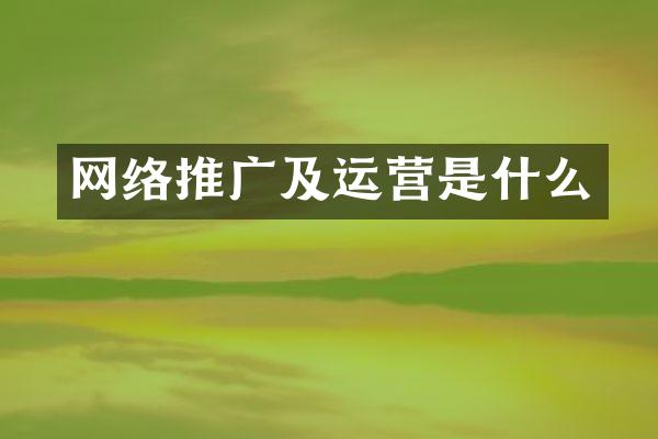 网络推广及运营是什么