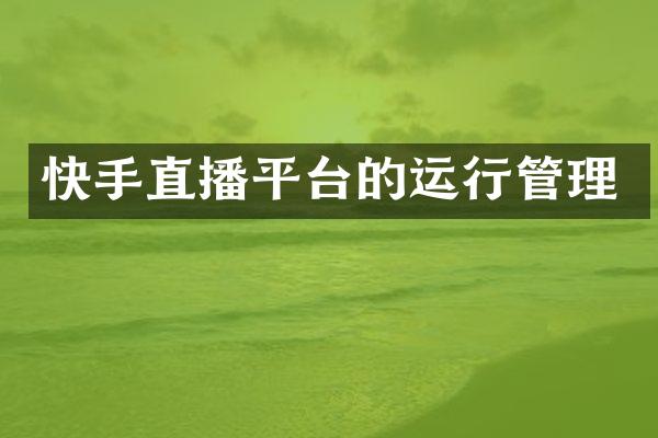 快手直播平台的运行管理
