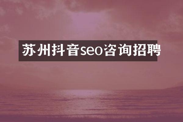 苏州抖音seo咨询招聘