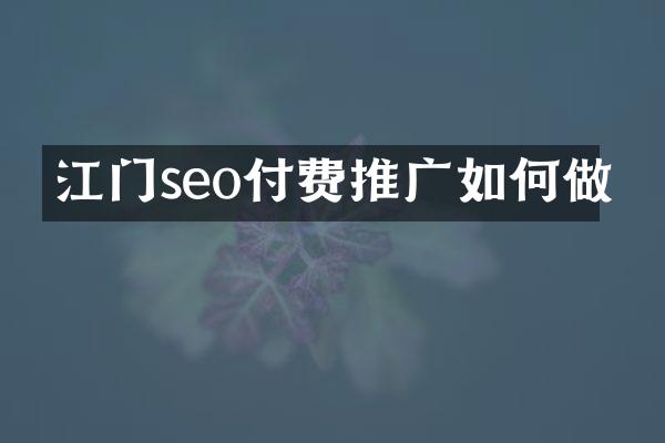 江门seo付费推广如何做