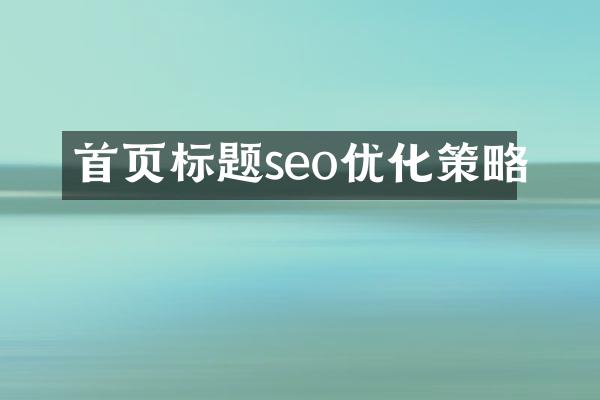 首页标题seo优化策略