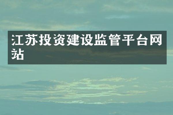 江苏投资建设监管平台网站