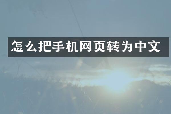 怎么把手机网页转为中文