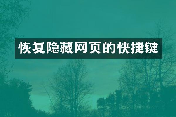 恢复隐藏网页的快捷键