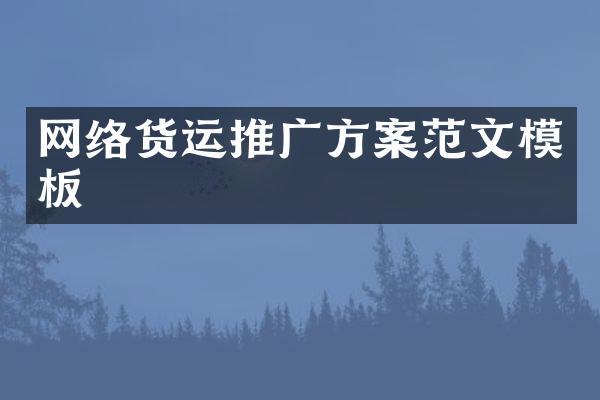 网络货运推广方案范文模板