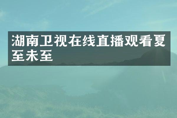 湖南卫视在线直播观看夏至未至
