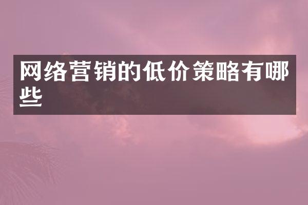 网络营销的低价策略有哪些