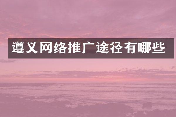 遵义网络推广途径有哪些