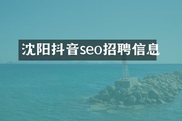沈阳抖音seo招聘信息