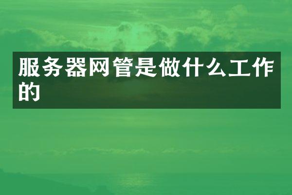 服务器网管是做什么工作的