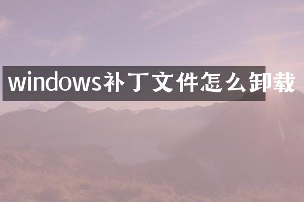 windows补丁文件怎么卸载
