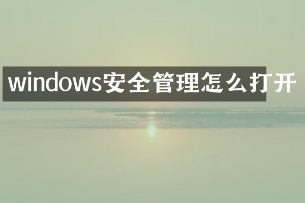 windows安全管理怎么打开