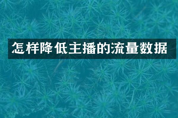 怎样降低主播的流量数据