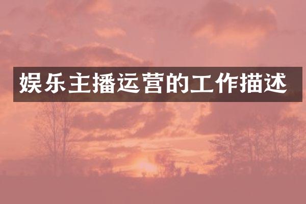 娱乐主播运营的工作描述