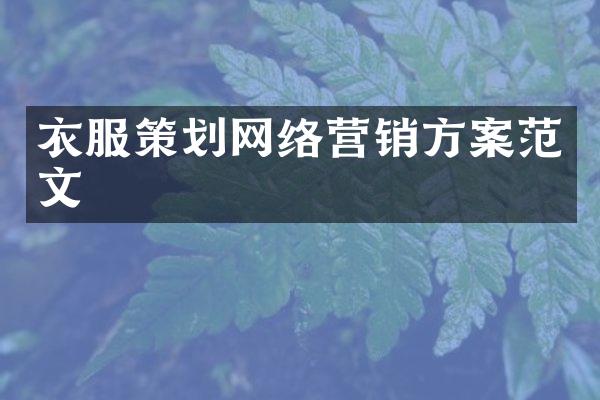 衣服策划网络营销方案范文