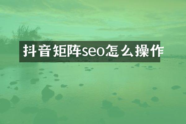 抖音矩阵seo怎么操作