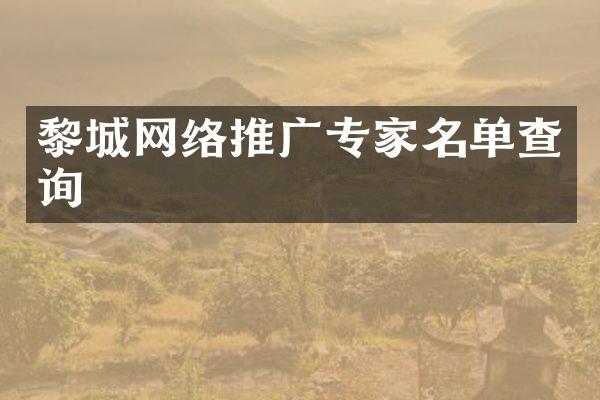 黎城网络推广专家名单查询