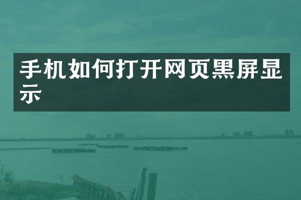 手机如何打开网页黑屏显示