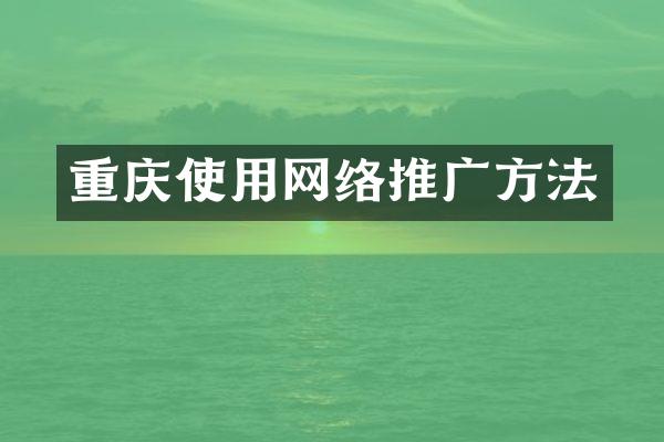 重庆使用网络推广方法