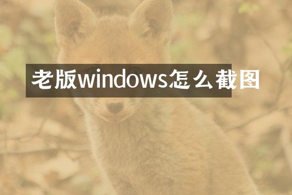 老版windows怎么截图