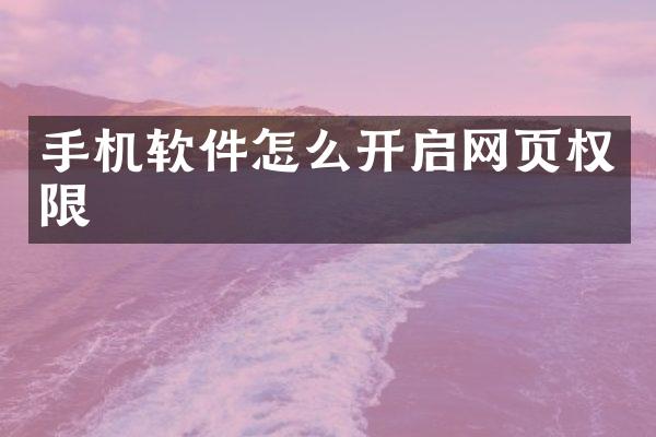 手机软件怎么开启网页权限