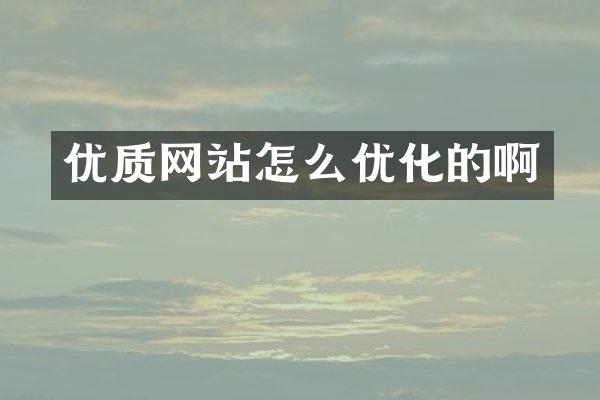 优质网站怎么优化的啊