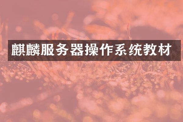 麒麟服务器操作系统教材