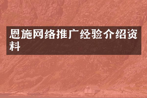 恩施网络推广经验介绍资料
