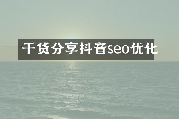 干货分享抖音seo优化